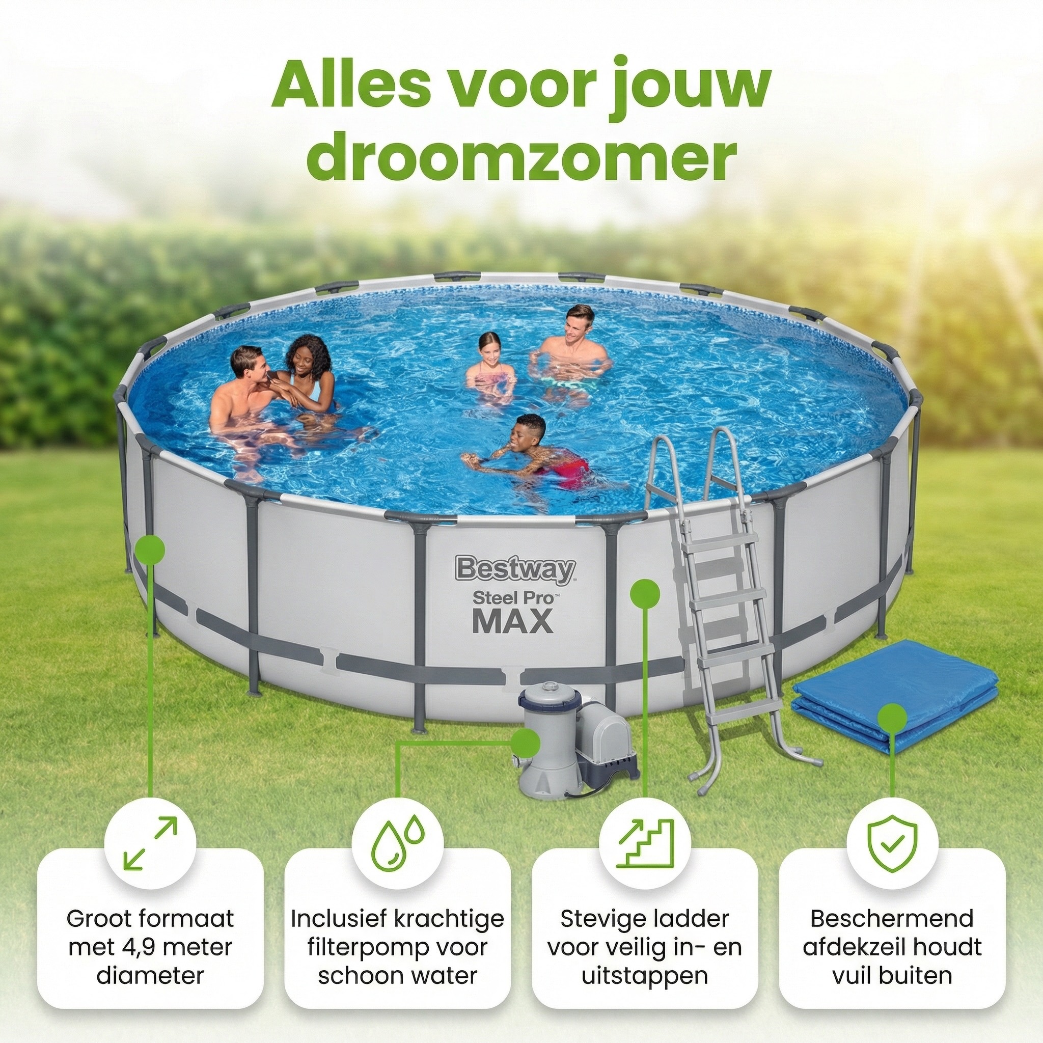 Bestway steel pro max 488x122cm zwembad – 5-delig