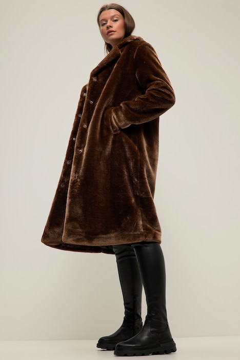 FakeFur Mantel, Straight Fit, Webpelz, Reverskragen