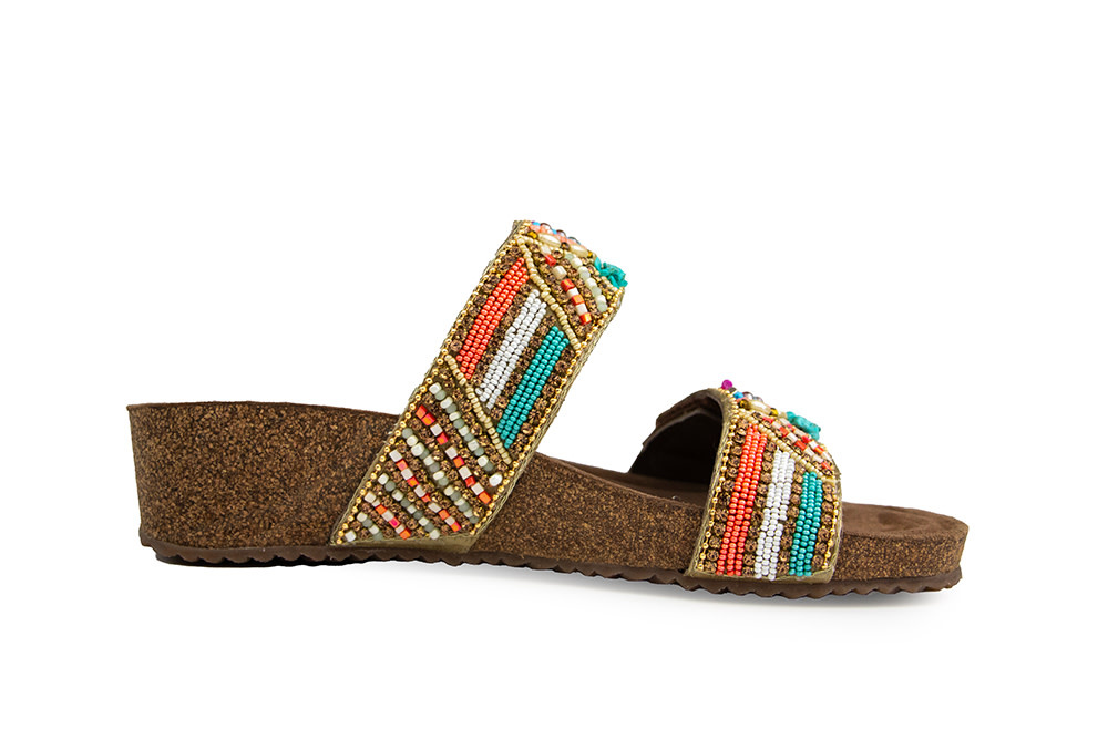 Lazamani Beads Two Strap Mules Wedge Multi