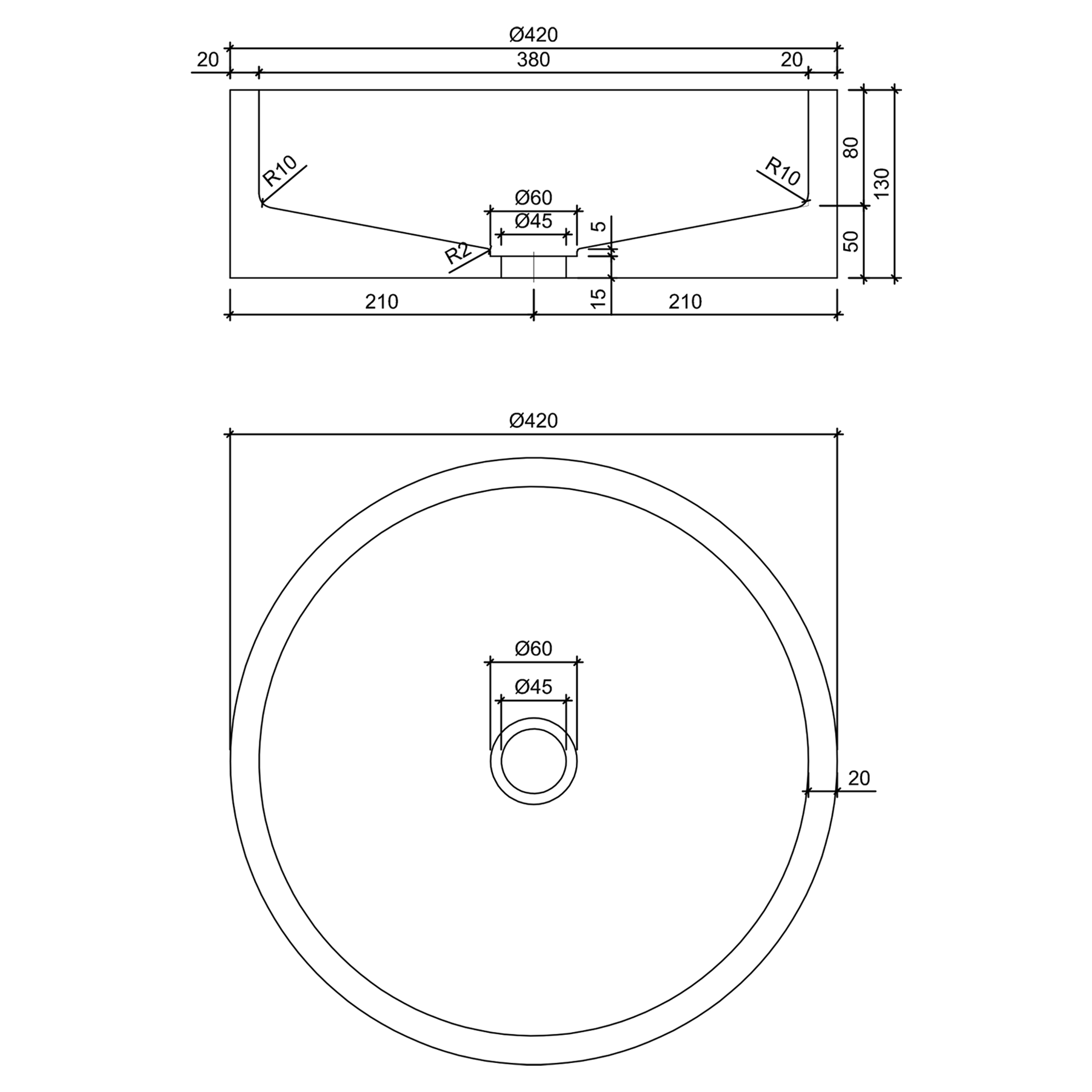Differnz Marba opbouw wastafel 42cm lichtgrijs beton
