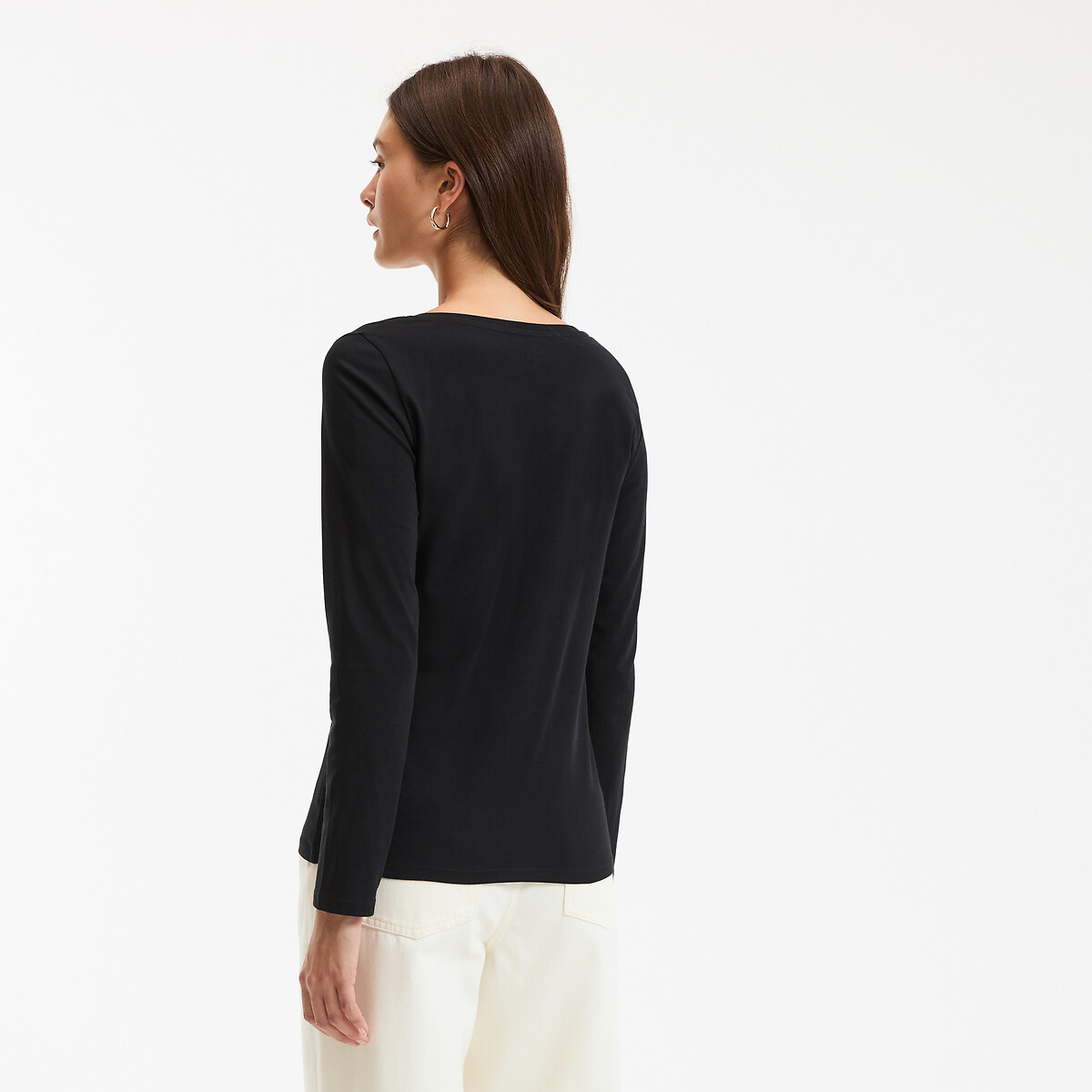 COLEÇÕES LA REDOUTE<br>Camiseta de algodão orgânico, gola V, mangas compridas