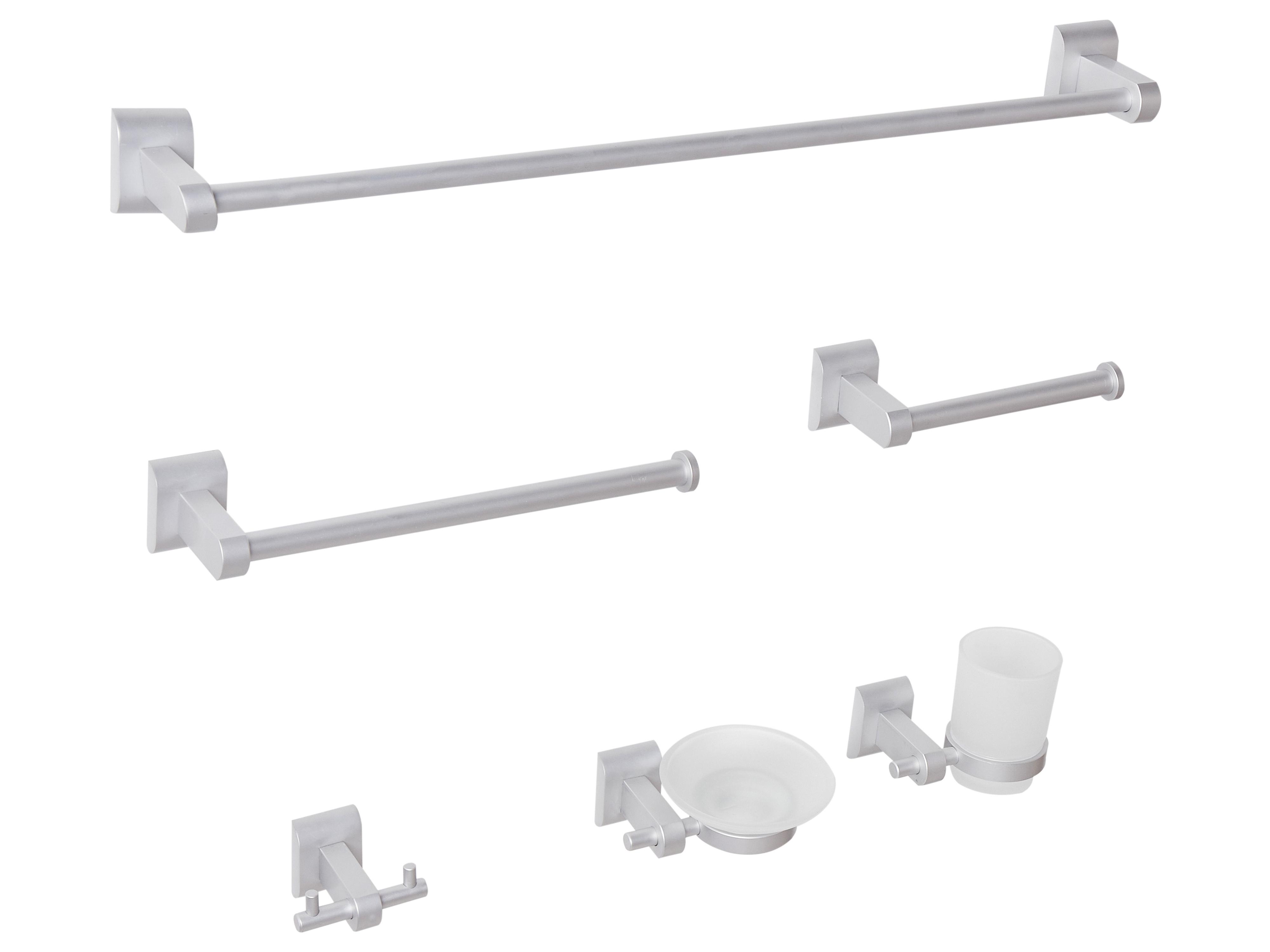 6-delige badkamer hardware set TALARA met handdoekstangen en -haken Zilver