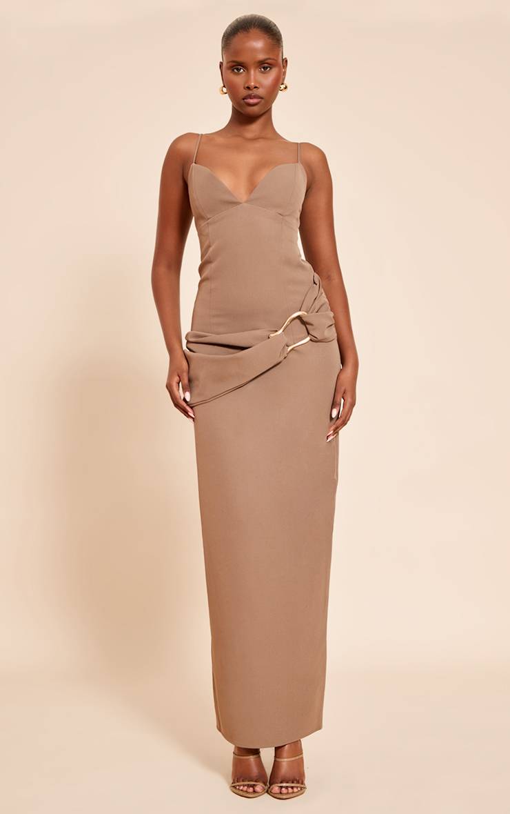 Taupe Robe Maxi Portefeuille Avec Ceinture Tressée
