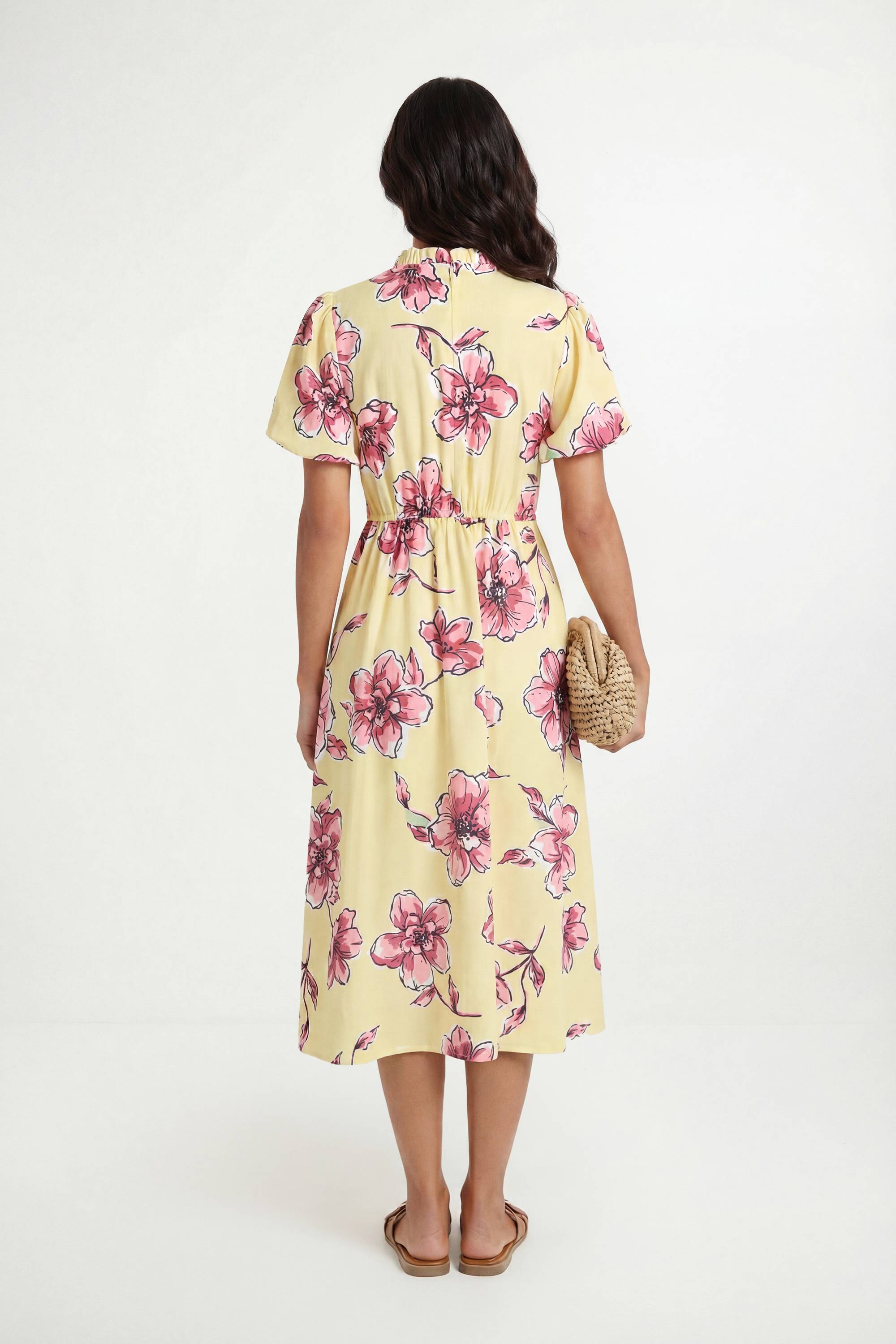 Wallis Robe Midi Froncée En Gaufré Fleuri