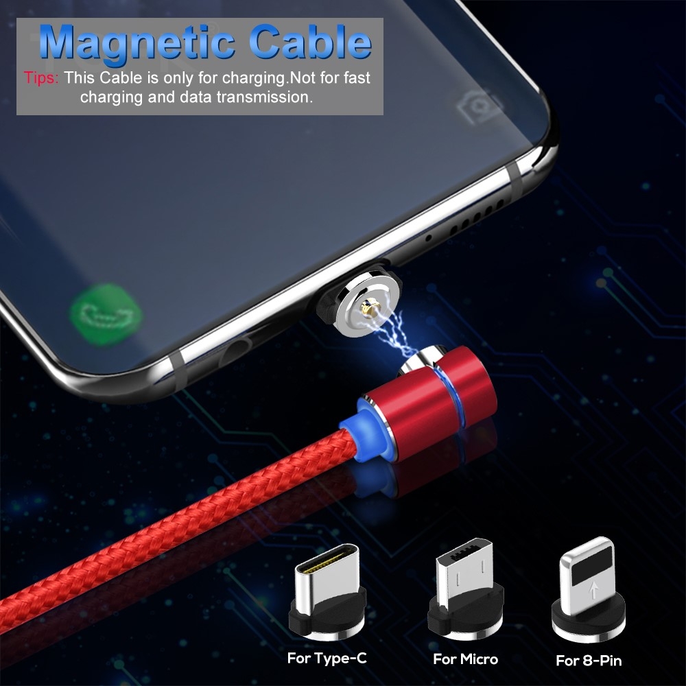 (1m) 3in1 Magnetisches Elbow USB Ladekabel Nylon Geflecht - Apple Lightning / Micro USB / USB C - Rot