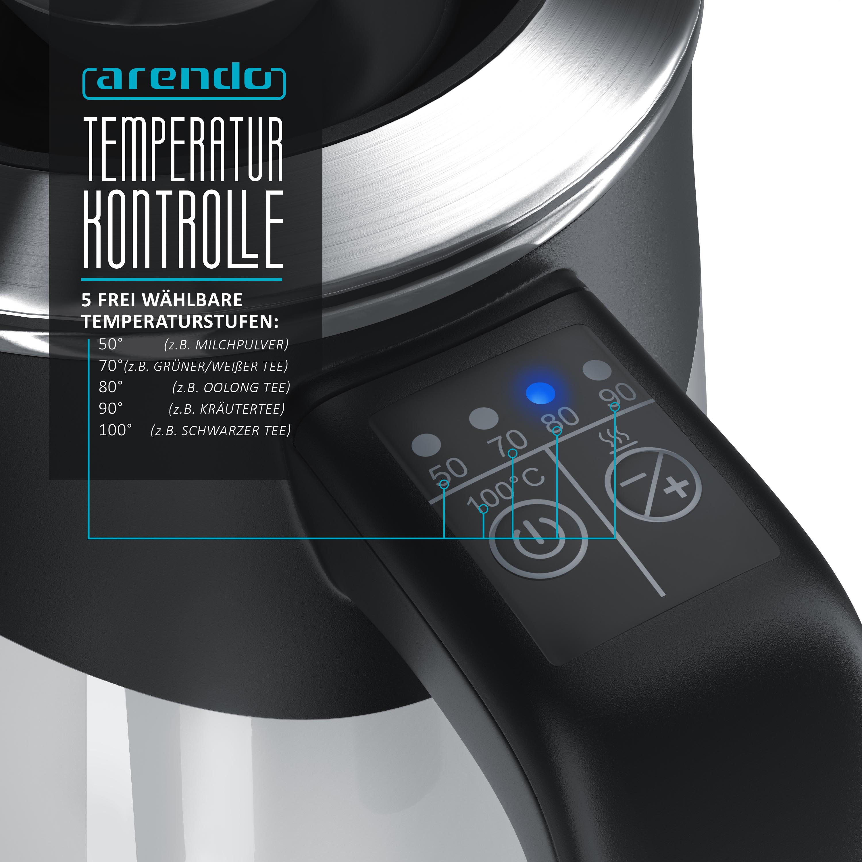Arendo Wasserkocher 0,5 l, 1100 W, Edelstahl Single Reisewasserkocher Mini, Temperatureinstellung, weiß
