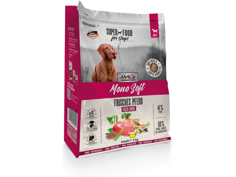 MAC's Halbfeuchtfutter Mono Soft Frisches Pferd 4 kg Alleinfuttermittel für ausgewachsene Hunde