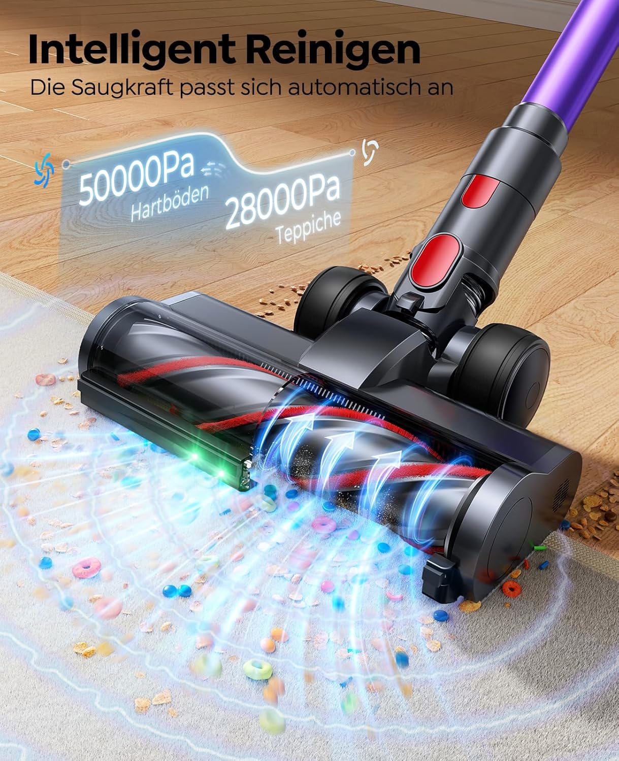 Fieety Akku Staubsauger 600W/50kPa/65Min, Staubsauger Kabellos mit Tierpflegebürste, 1M Schlauch, Wandladestation, 8-Schicht-Filtration Aromatherapie Ultraleise für Tierhaare, Teppich, Hartböden, Auto