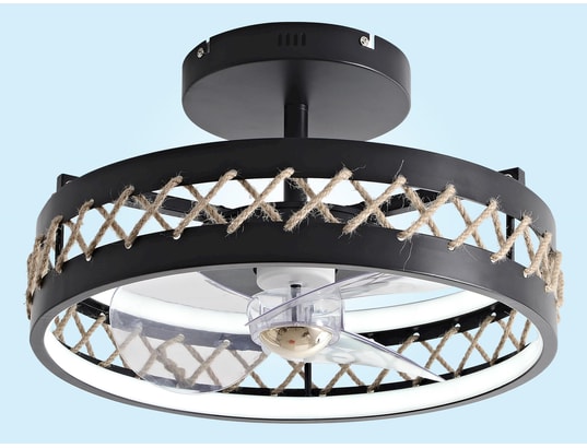 PURLINE - Lampe à poser Lampe led à ventilateur avec détails de finition en corde ce...