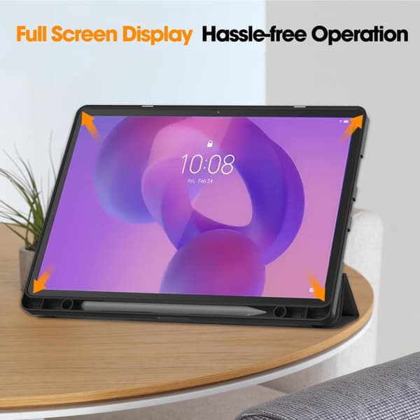 For Lenovo Idea Tab Pro Case Tri-Fold stativdeksel med penneholder - svart