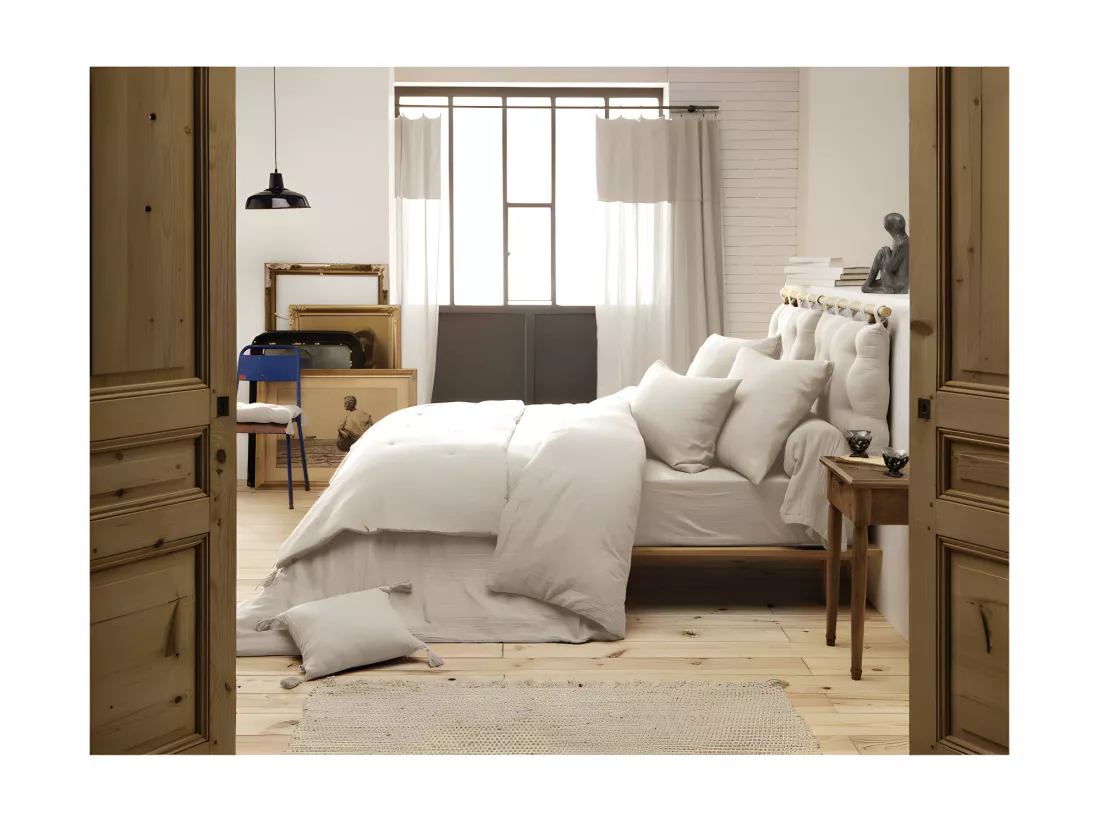 Housse de traversin L. 185 cm double gaze de coton écru - PEPA 3