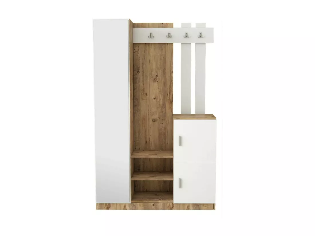 Meuble d'entrée Australis, Crochet d'entrée, Composition pour l'atrium, Console de rangement multifonction, 114x38h180 cm, Chêne et Blanc