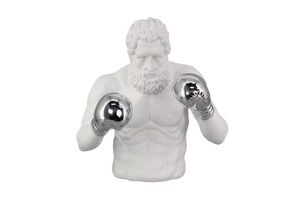 Einzigartige Statue BOXER 50cm weiß silber handmade Skulptur Deko-Figur
