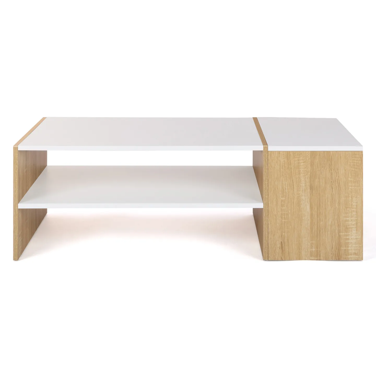 Table basse bar contemporaine IZIA avec coffre bois et plateaux blancs