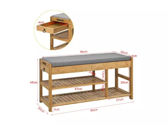 Étagère à Chaussures avec tiroirs Latéraux, Banquette Siège pour chausser, FSR47-N