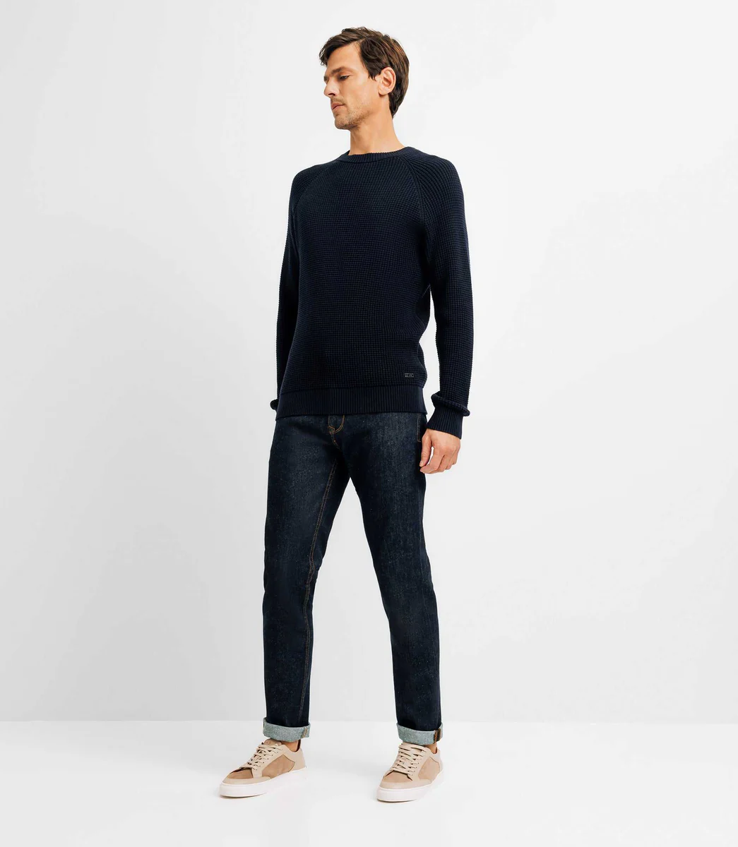Pull col rond marine