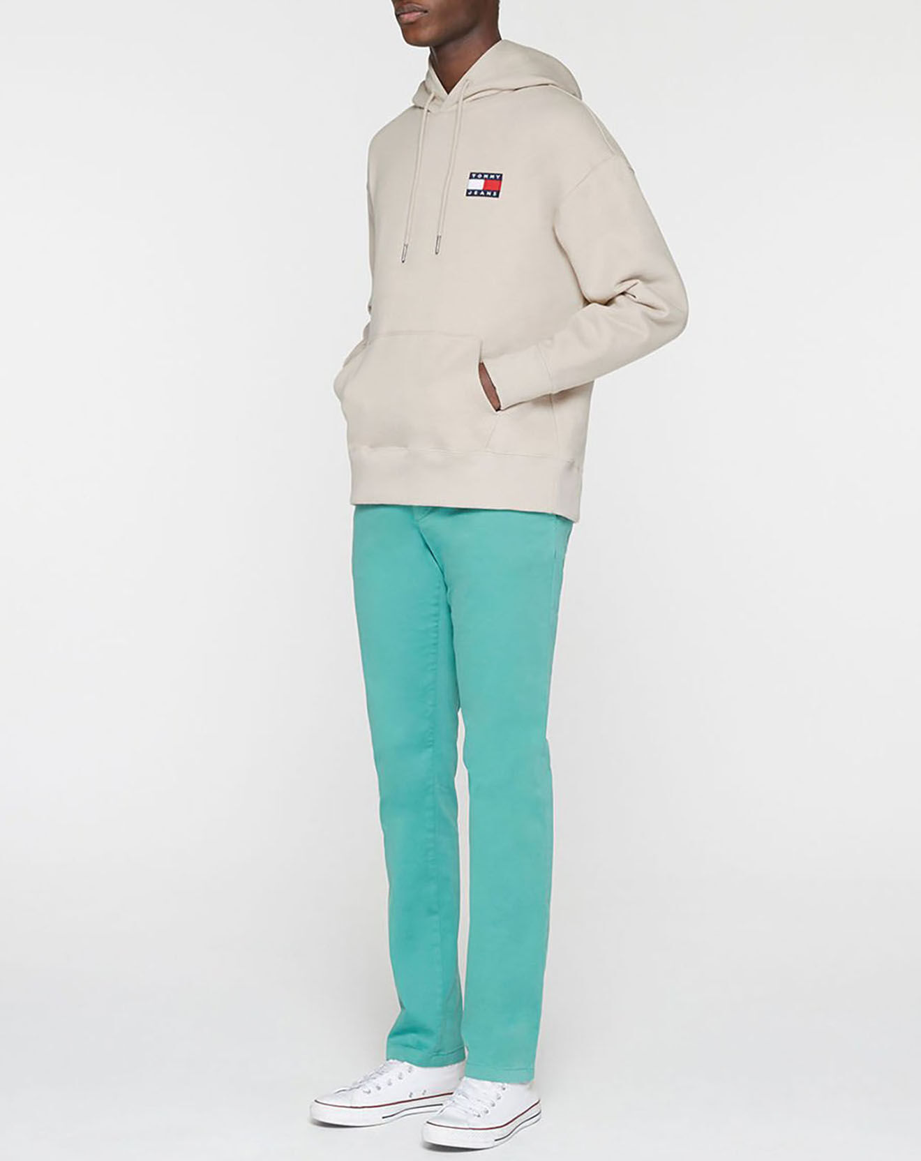 Tommy Jeans Sweat 100% Coton Bio à capuche badge beige clair