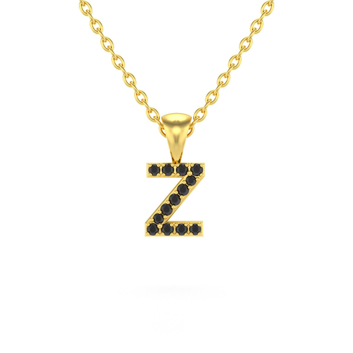 Collier Pendentif ADEN Lettre Z Or 750 Jaune Diamant Noir Chaine Or 750 incluse 0.72grs