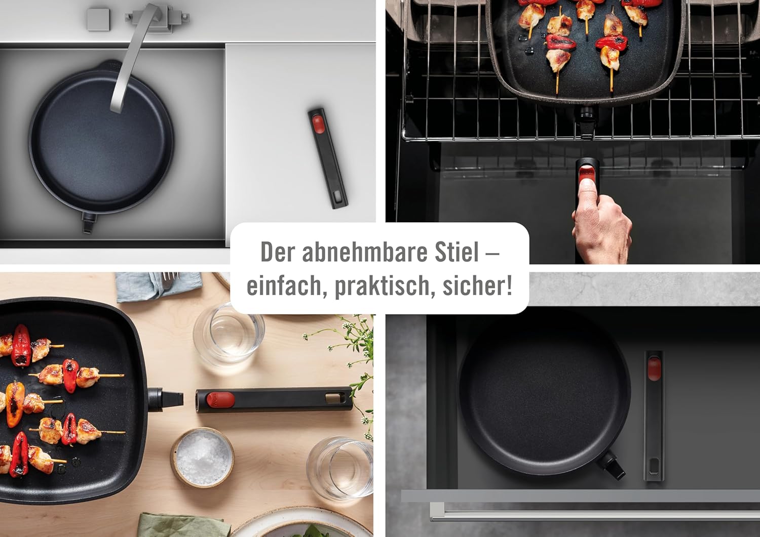 Woll Diamond Logic XR Hochrandpfanne - Induktiv -, Ø 24 cm, 7 cm hoch, mit abnehmbarem Stiel - Geeignet für alle Herdarten, Aluminiumguss, Antihaft-Versiegelung, backofenfest, schwarz