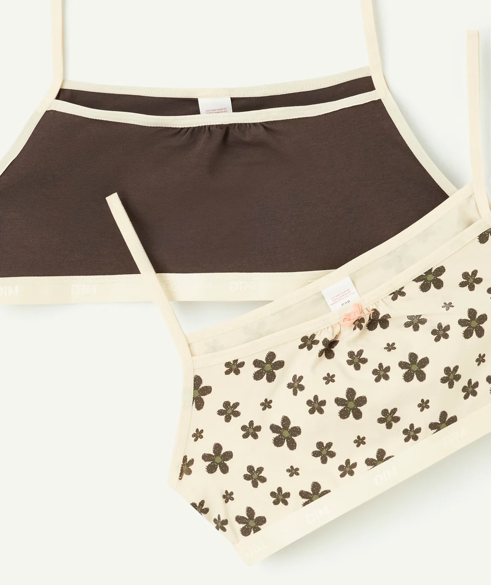 DIMLOT DE 2 BRASSIÈRES POCKETS RÉGLISSE ET IMPRIMÉ FLEURS