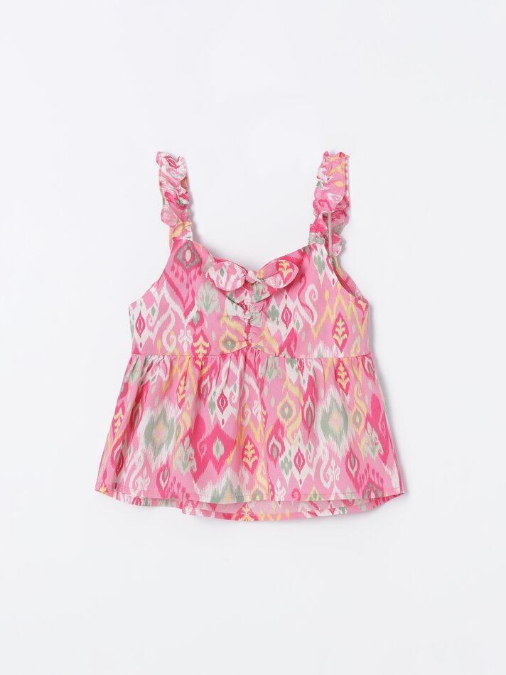 Regata estampada com babados - Rosa Chiclete