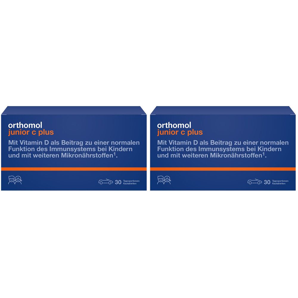 Orthomol junior C plus - mit Vitamin C als Beitrag zu einer normalen Funktion des Immunsystems - Mandarine/Orangen-Geschmack - Kautabletten