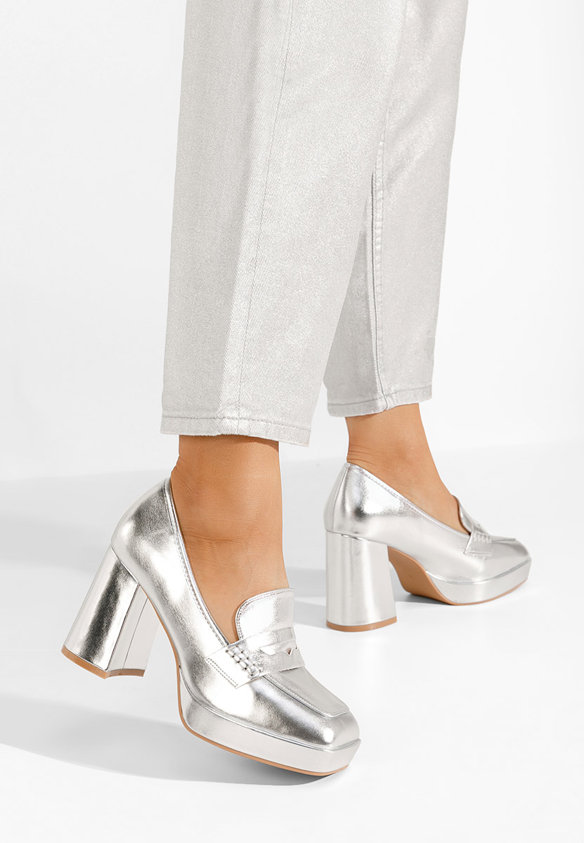 Mocassins à talon argent Alidia