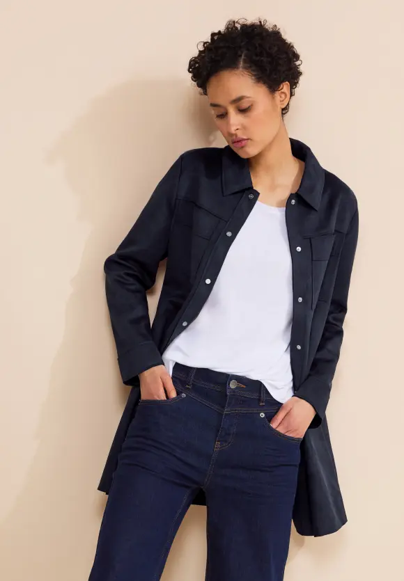 Long Velours Jacke - gravity blue