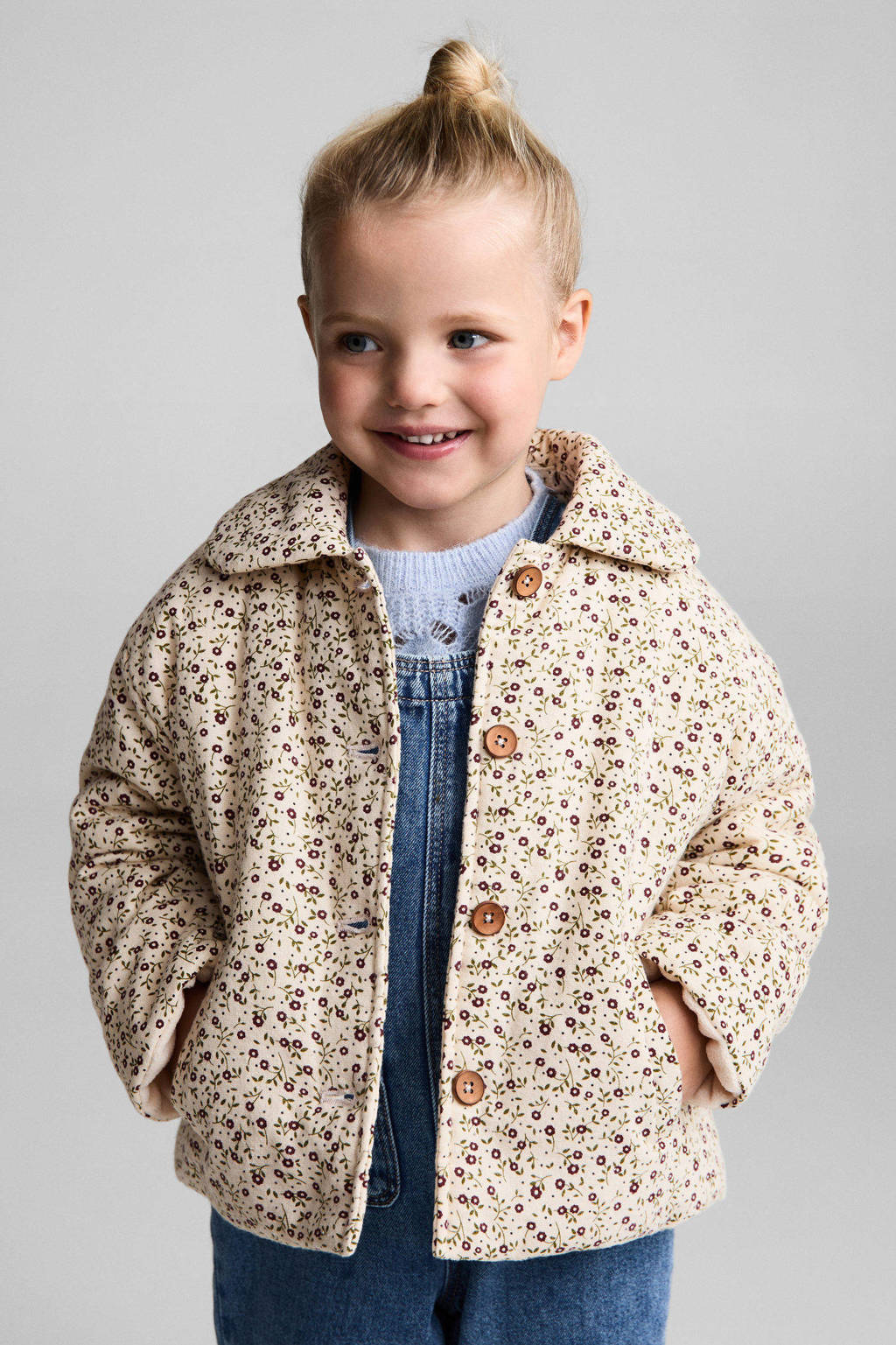 Mango Kids gebloemdetussenjas lichtbeige/rood