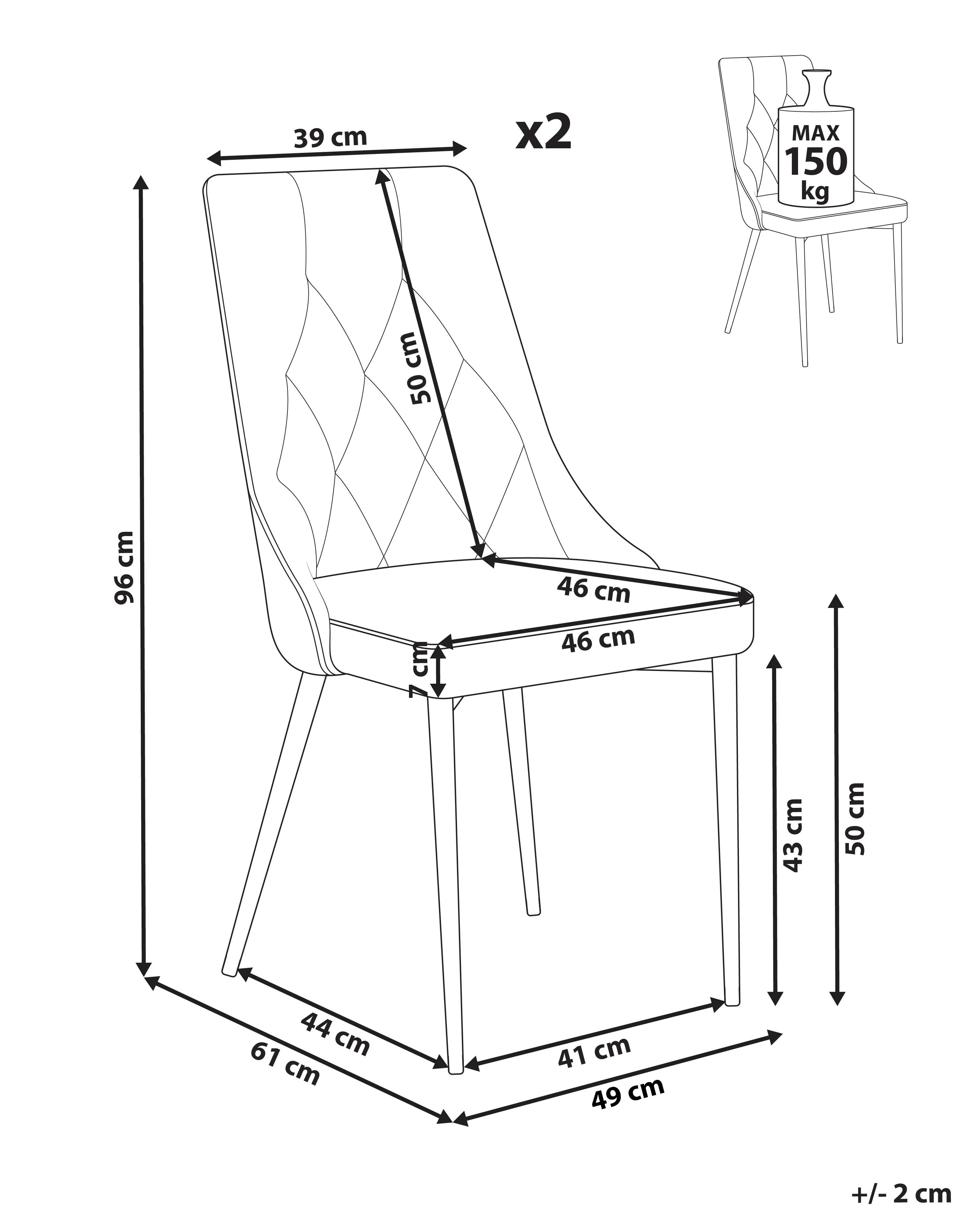 Set van 2 eetkamerstoelen AVENIR Fluweel Lichtgrijs