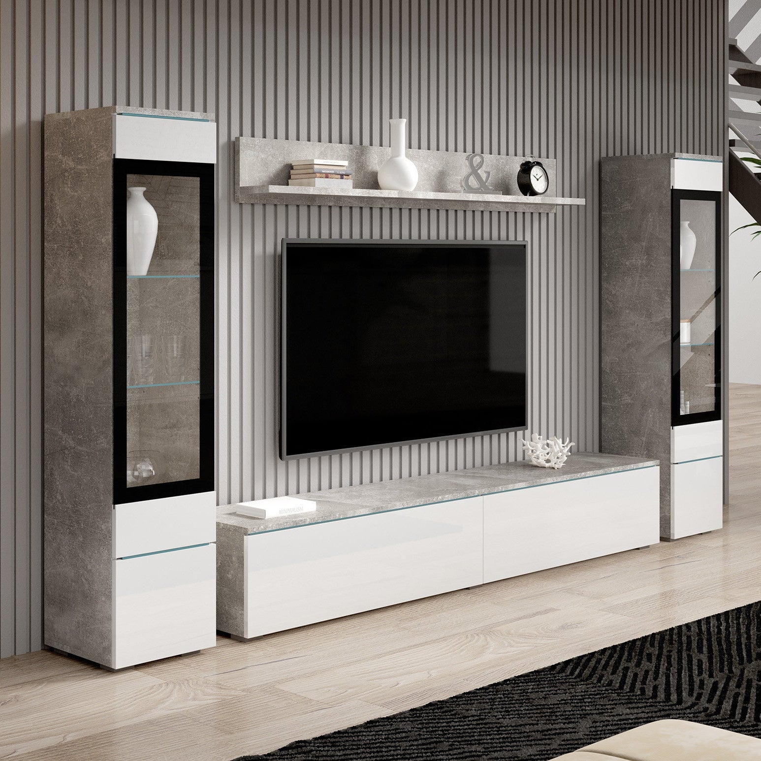 Variety - Wandmeubel - Wit/betonlook - 180x33x132 cm