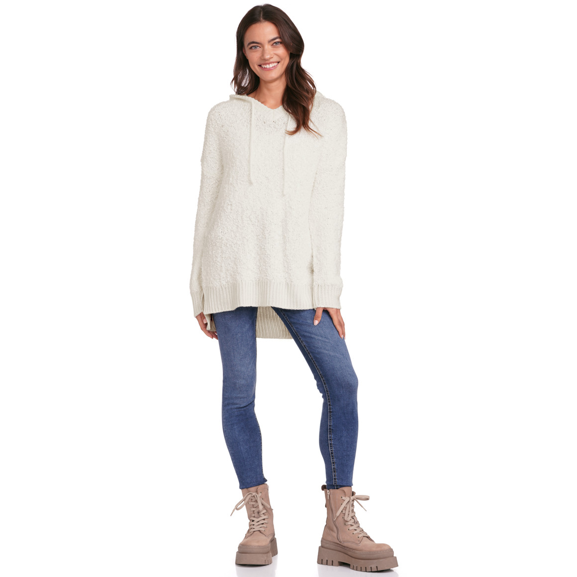 Gina Damen Strickpullover mit Noppengarn cremeweiss