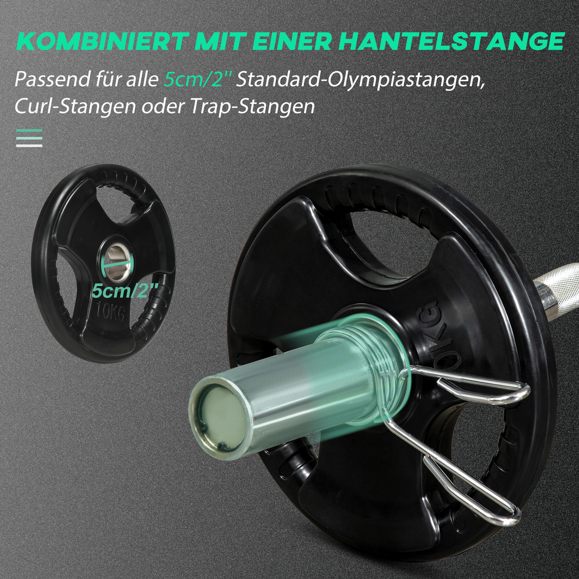 SPORTNOW Hantelscheibe mit 5 cm Bohrung schwarz 32L x 32B x 4H cm