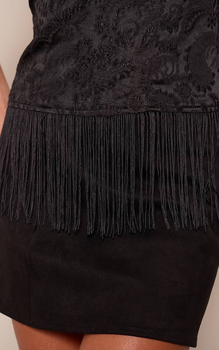 Noir Haut Bandeau À Franges Texturées Et Ourlet À Pompons