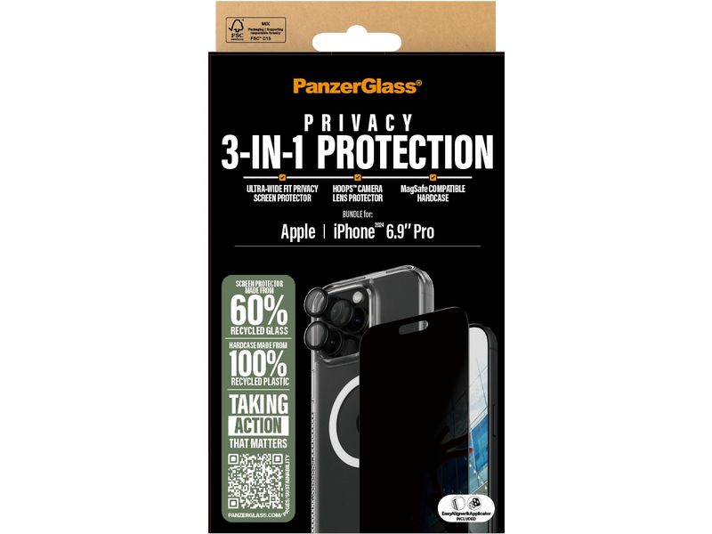 Panzerglass Displayschutz 3-in-1 Privacy iPhone 16 Pro Max Privacy Set 3-in-1 für das Apple iPhone 16 Pro Max
