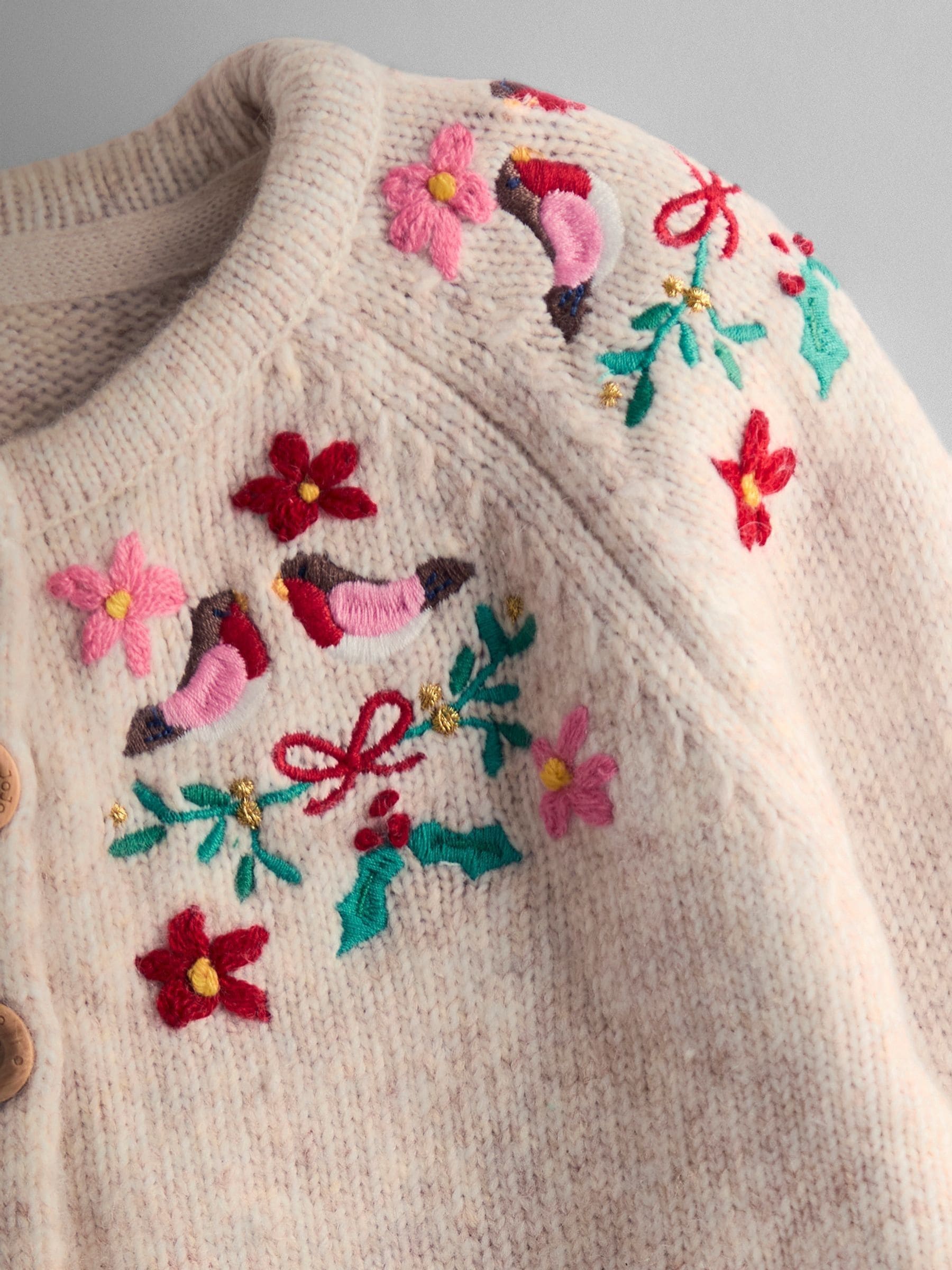 JoJo Maman Bébé - Kerstvest met roodborstjesborduursel