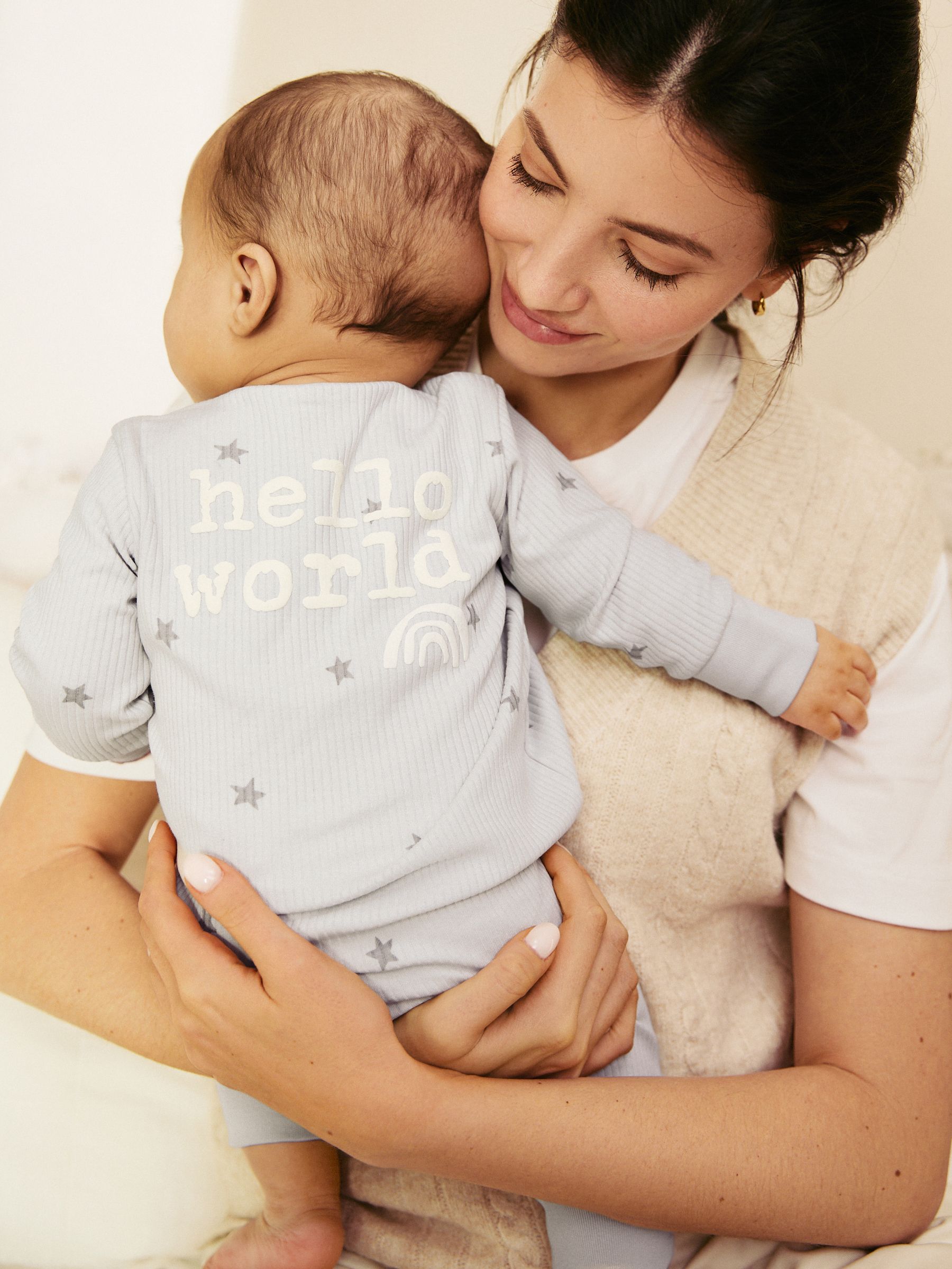 Grijs - 100% katoenen Hello World babypyjama met tweewegrits (0 - 9 mnd)