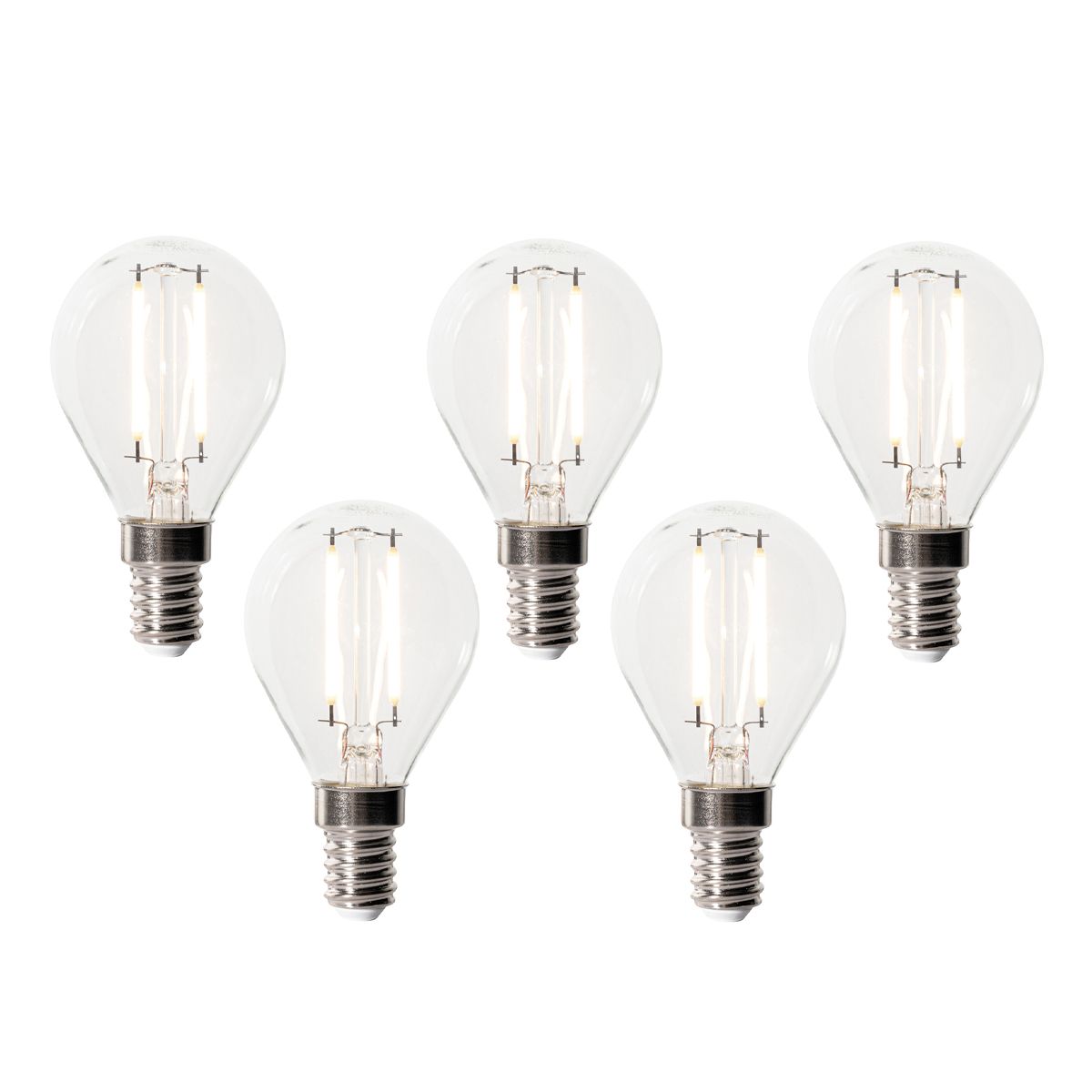 Set van 5 E14 dimbare LED lampen P45 helder glas 3W 250 lm 3000K