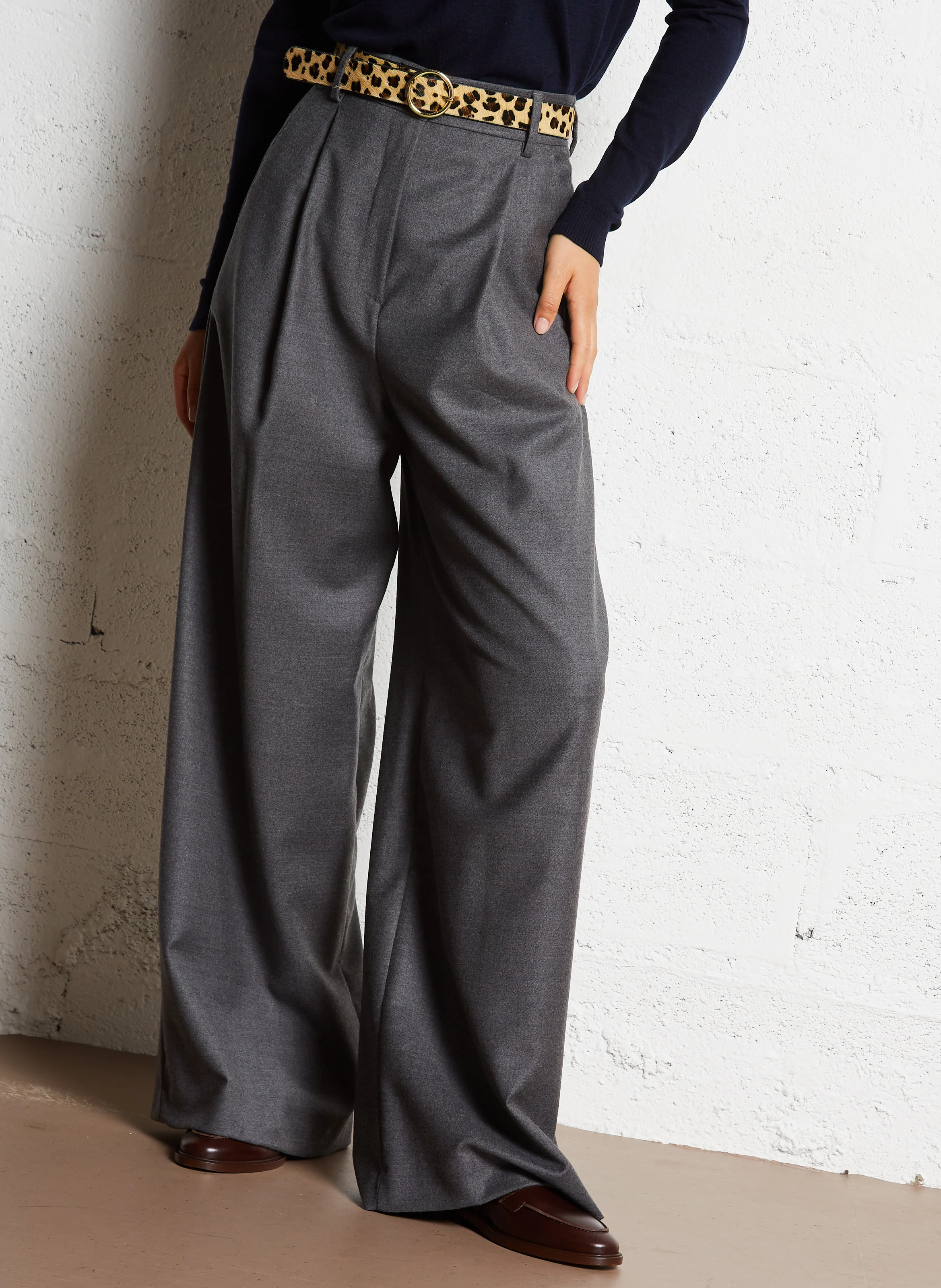 MELODIA - Pantalon large en laine mélangée | Argent