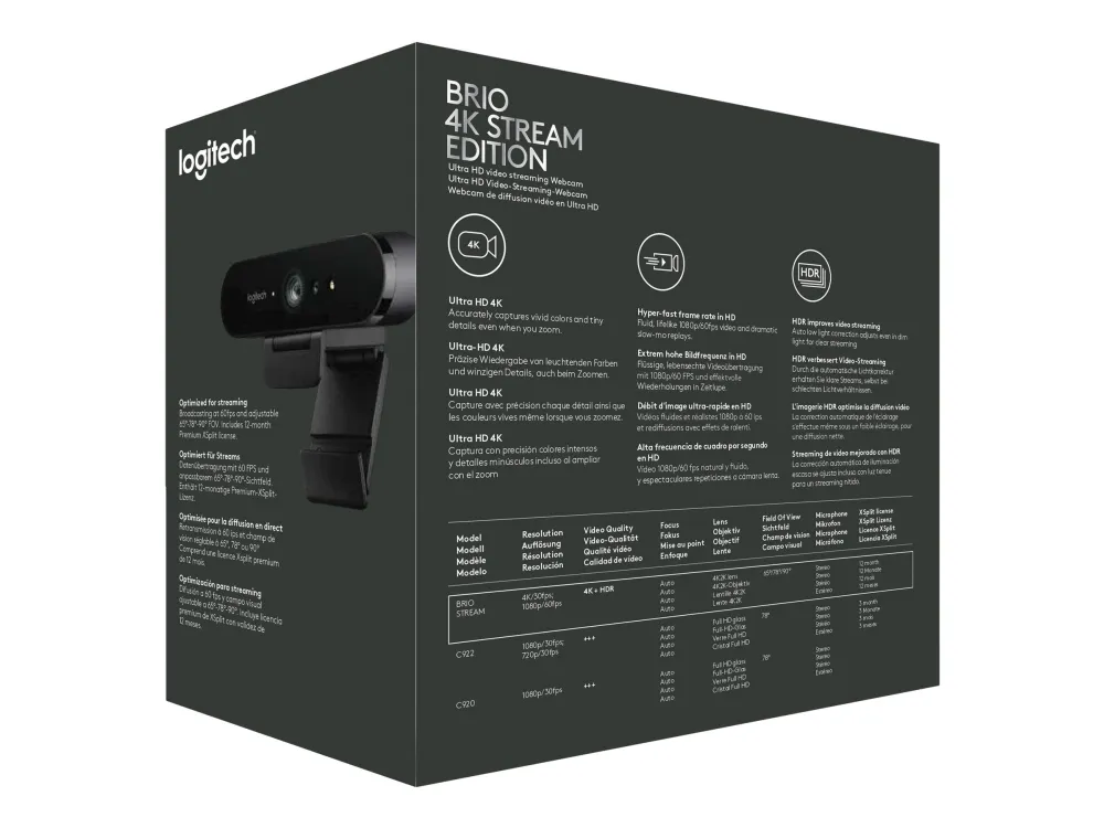 Logitech® | BRIO STREAM - Live streaming-kamera - farve - 4096 x 2160 - 1080p, 4K - lyd - USB