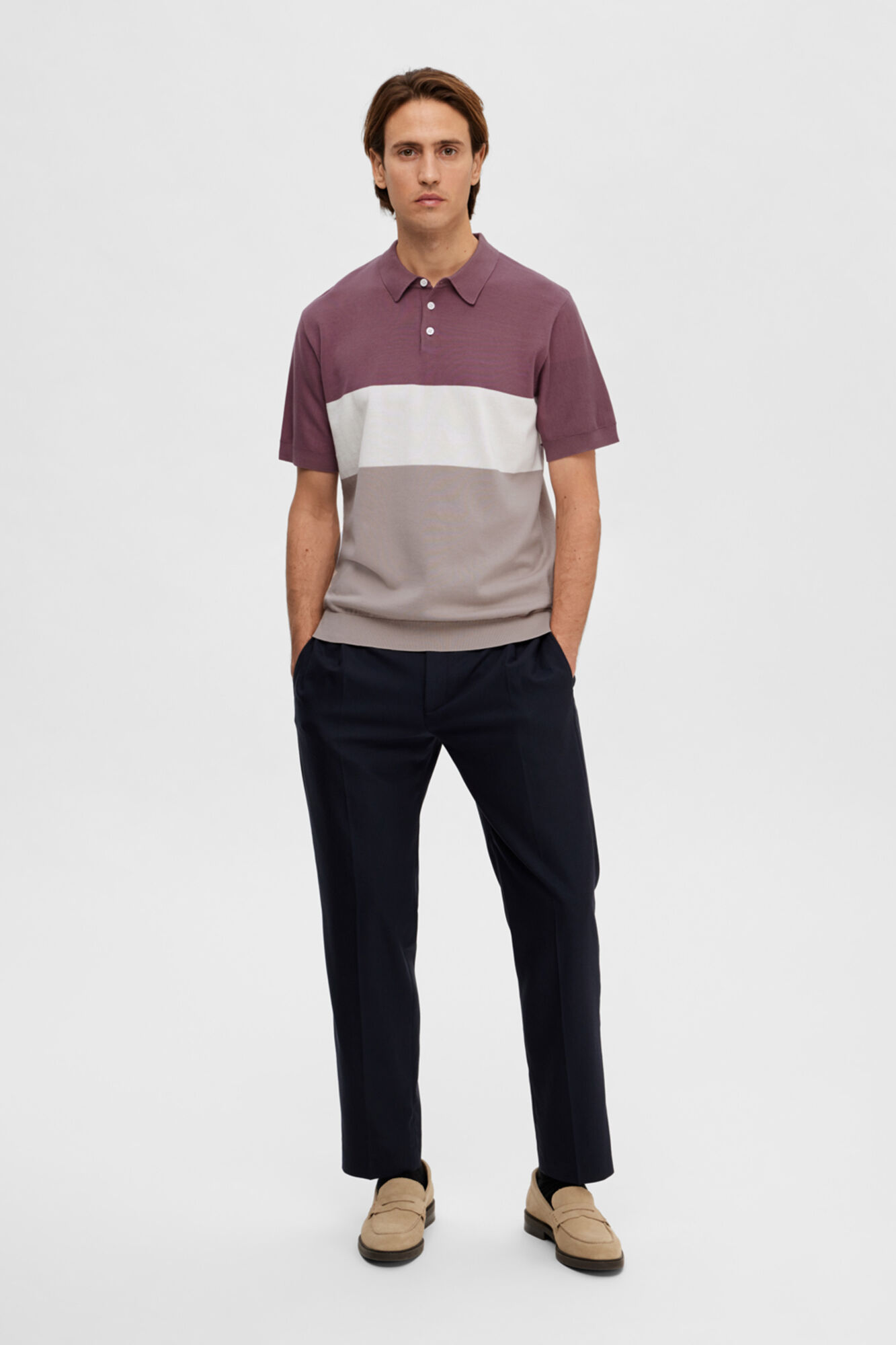 Camisa polo de manga curta em malha de algodão orgânico. - Lilás