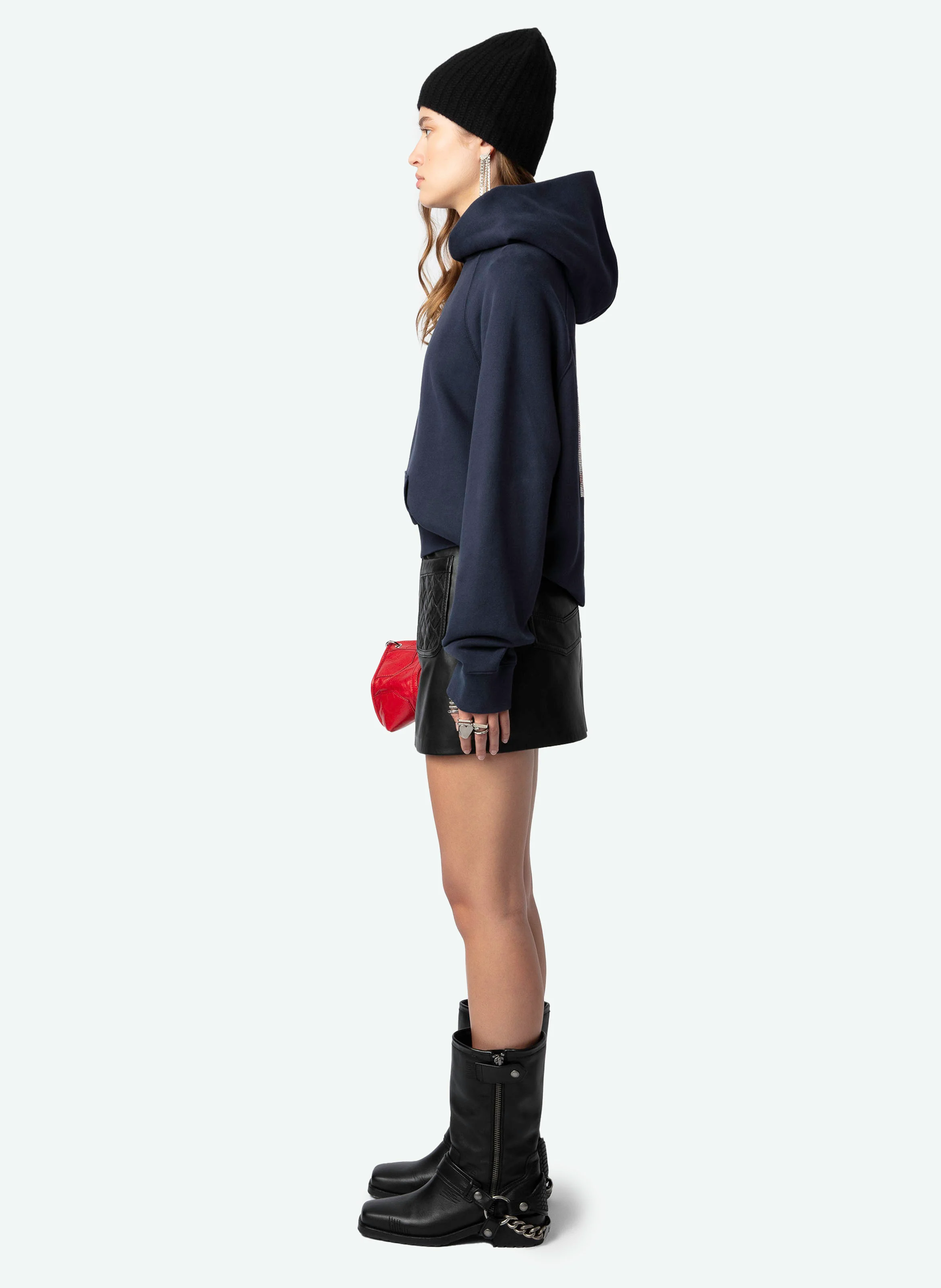 GEORGY - Sweat à capuche imprimé en coton bio mélangé | Bleu