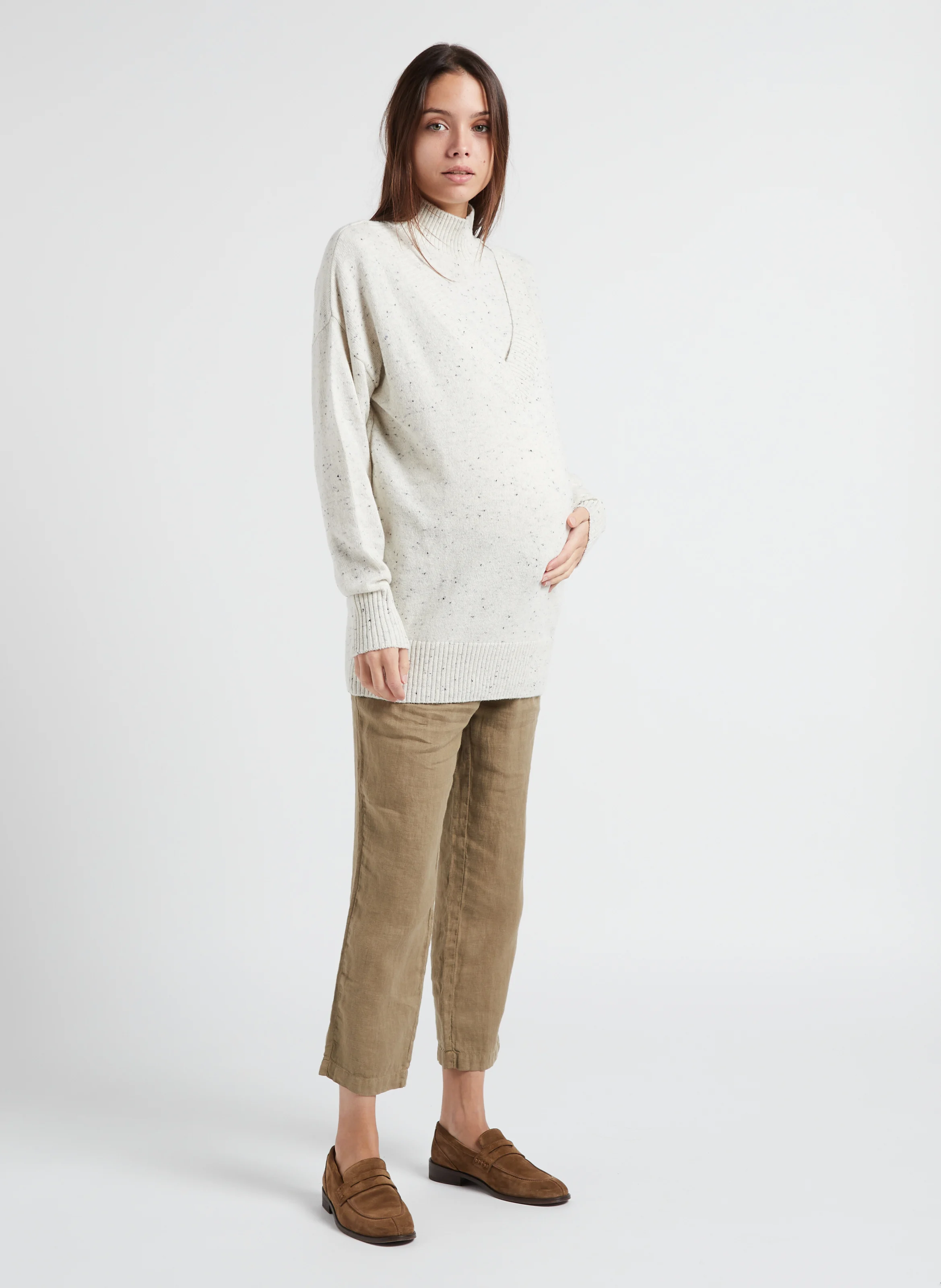 MERLE - Pull col montant en coton | Gris