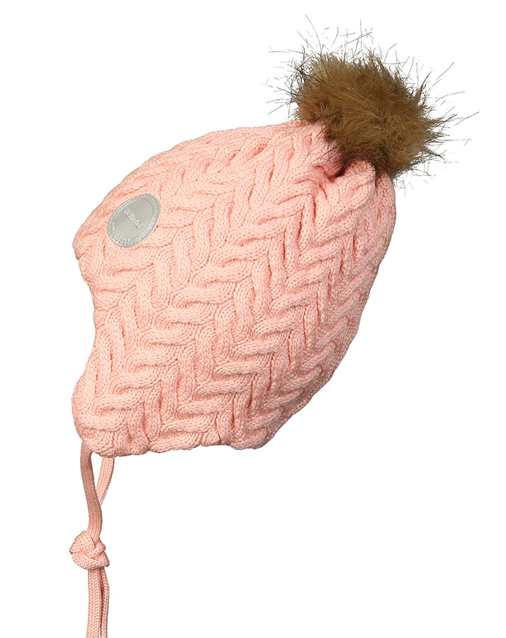Strickmütze MURMELI aus Wolle mit Kunstfellbommel in powder pink