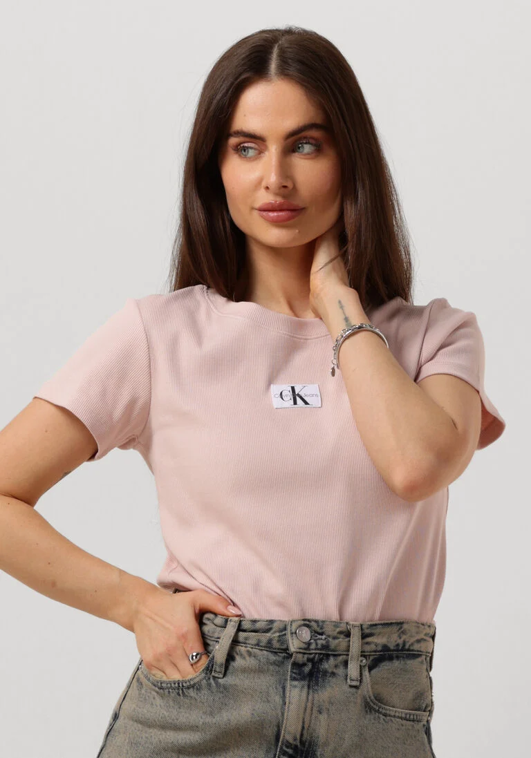 CALVIN KLEIN lichtroze calvin klein t-shirt woven label rib slim tee