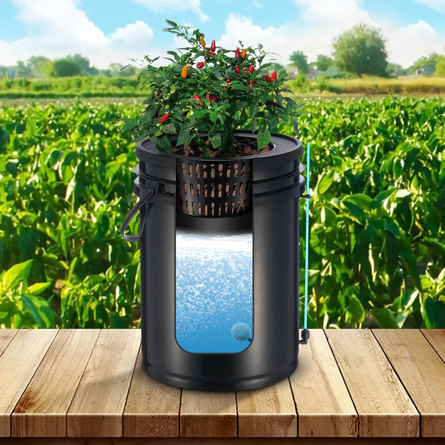 VEVOR DWC Hydrokultur-Anbausystem, Hydrokultur Anzuchtsysteme mit Topf-Tropfkit, Tiefwasserkultur 4X 20L-Eimer, mit Luftpumpe, Luftsteinen und Wasserstandsanzeige für Blattgemüse