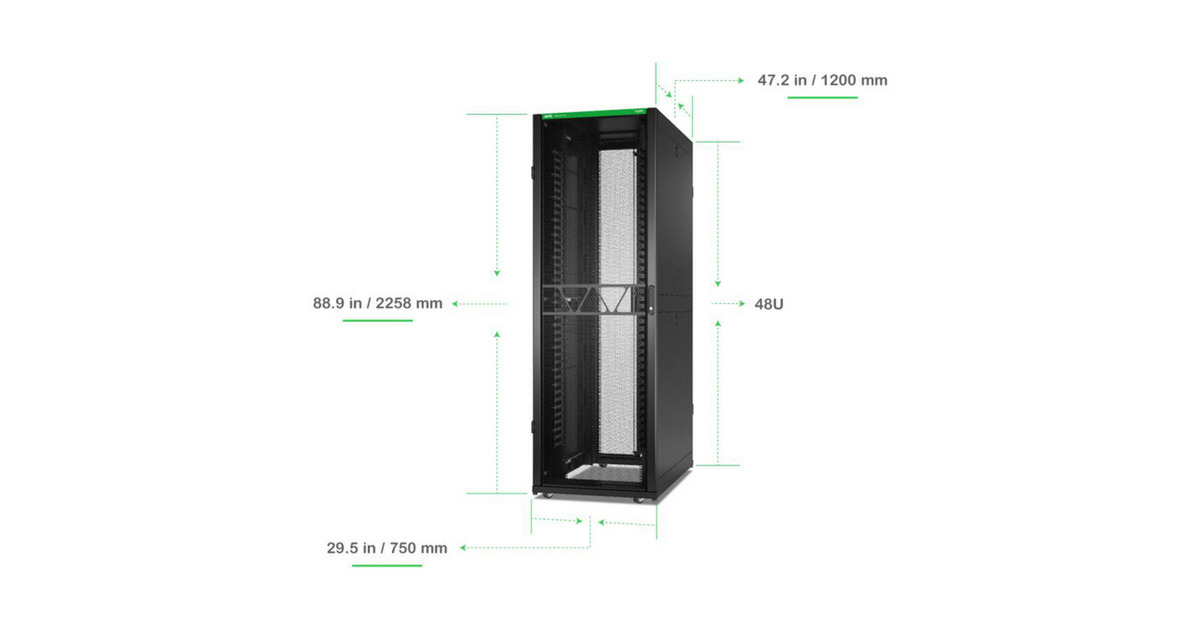 APCNetShelter SX AR3347B2, 48U server rack  (Zwart/groen, 2258H x 750B x 1200D mm, met zijpanelen)