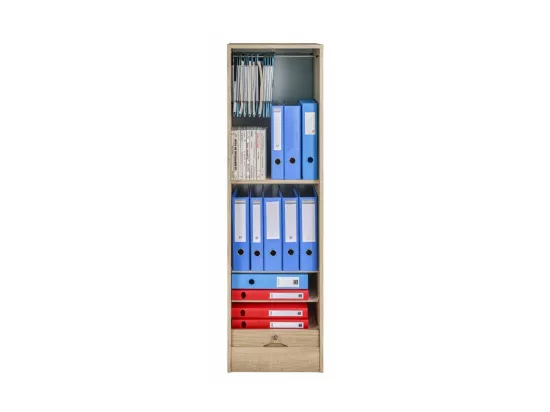 Classeur à Rideau 8 Tablettes 1 Kit Dossiers Serrure L 41,4 H 140,4 P 44 cm - Coloris: Chêne Naturel