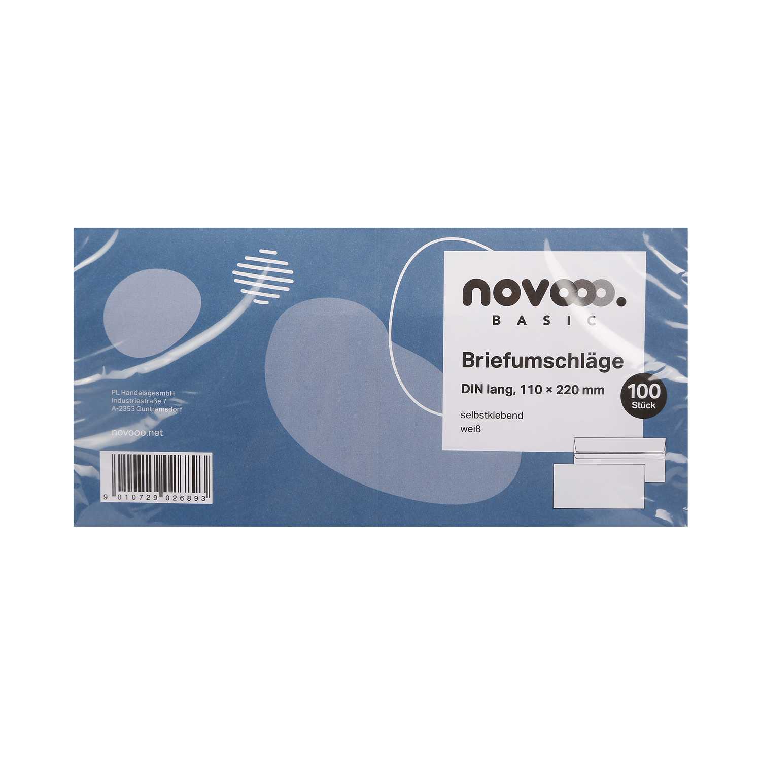 novooo Briefumschläge DIN lang ohne Fenster selbstklebend weiß 100er