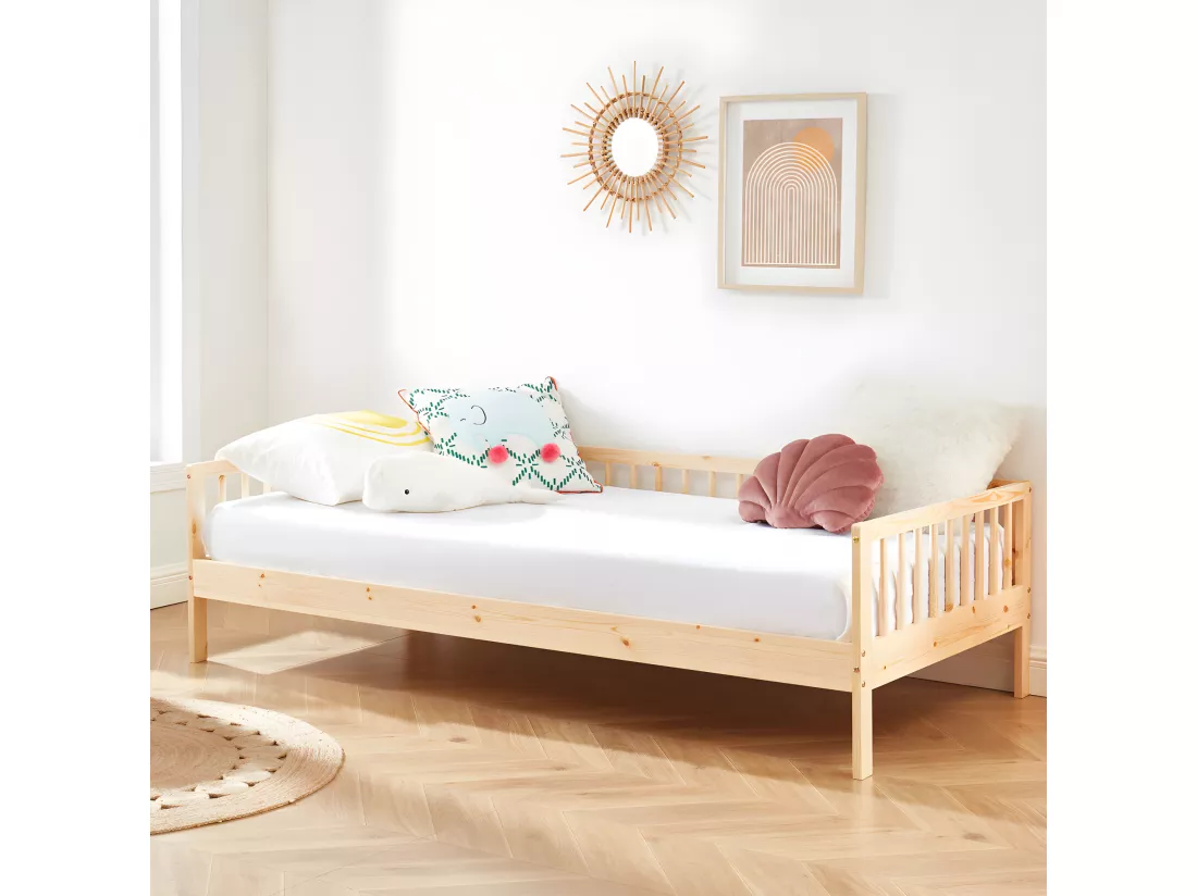 SASHA - Cadre de lit pour enfant en bois massif 90x190cm - Bois clair